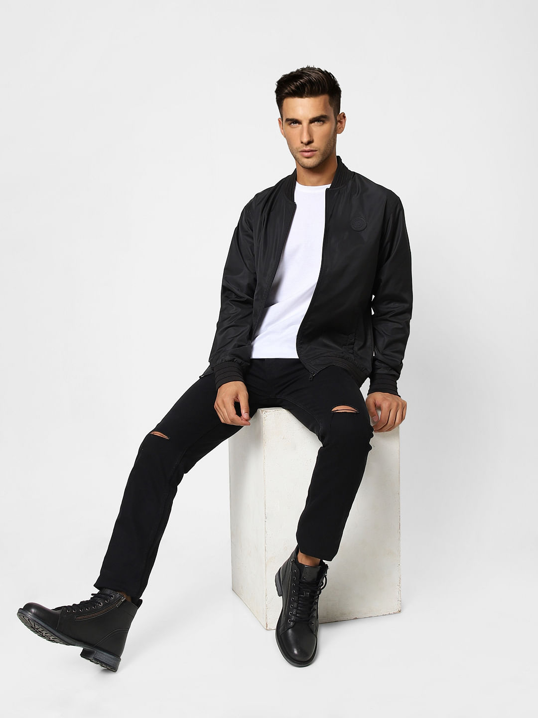 Black Zip-Up Casual Jacket - S