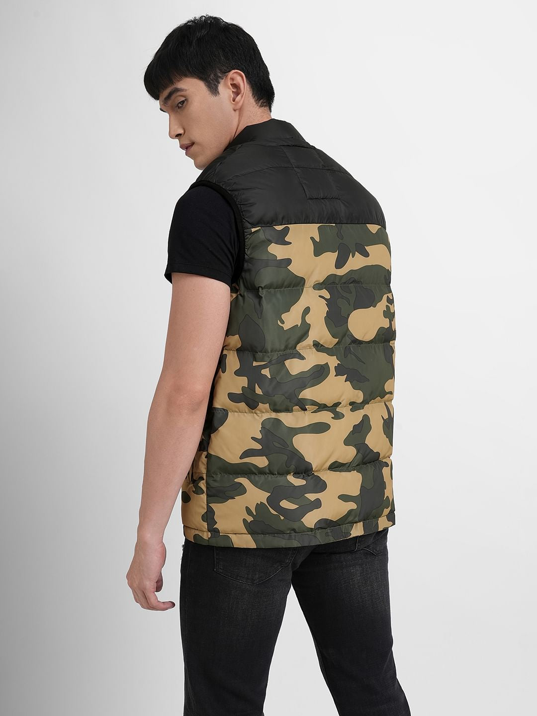 Green Camo Print Puffer Vest