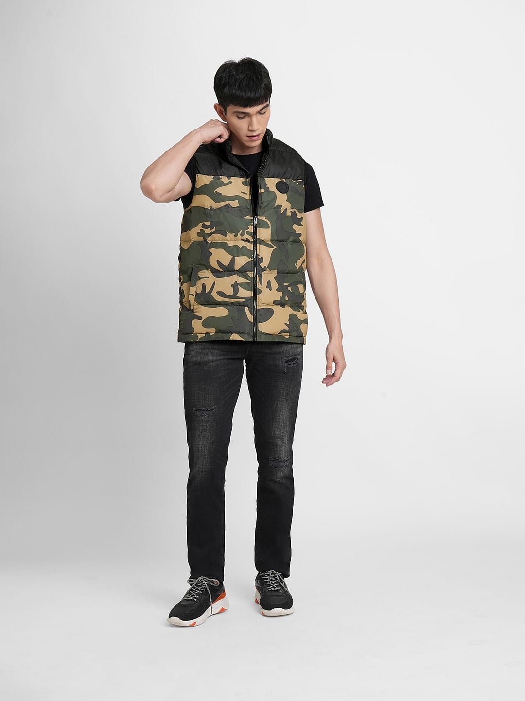 Green Camo Print Puffer Vest