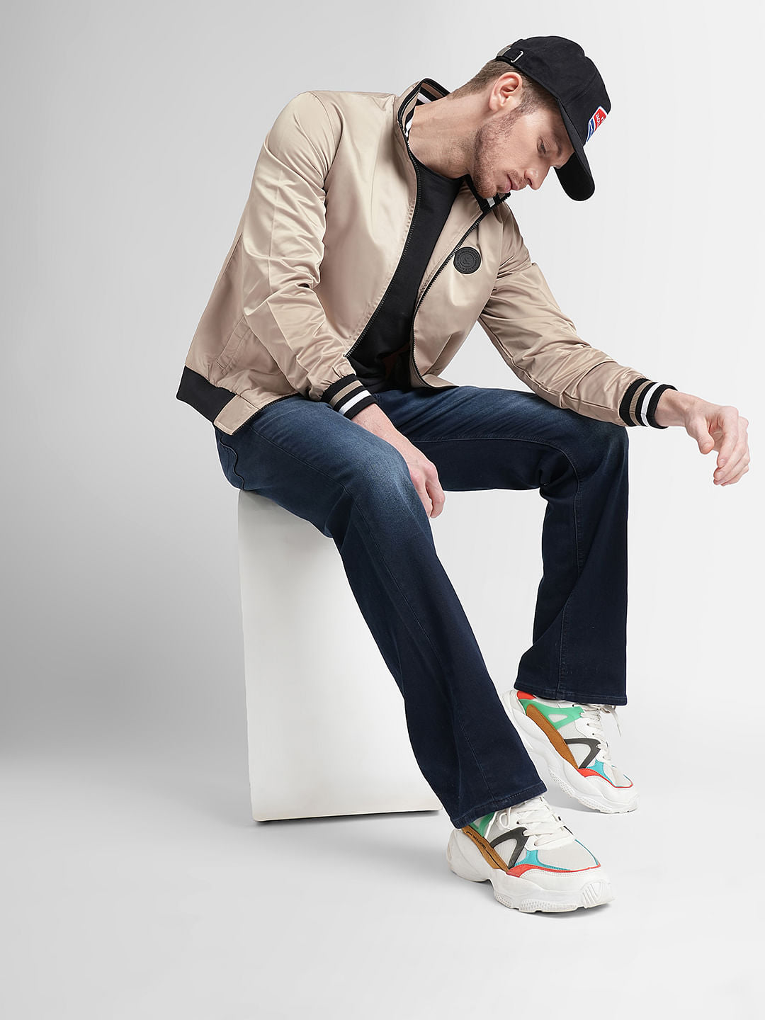 Beige High Neck Casual Jacket - S