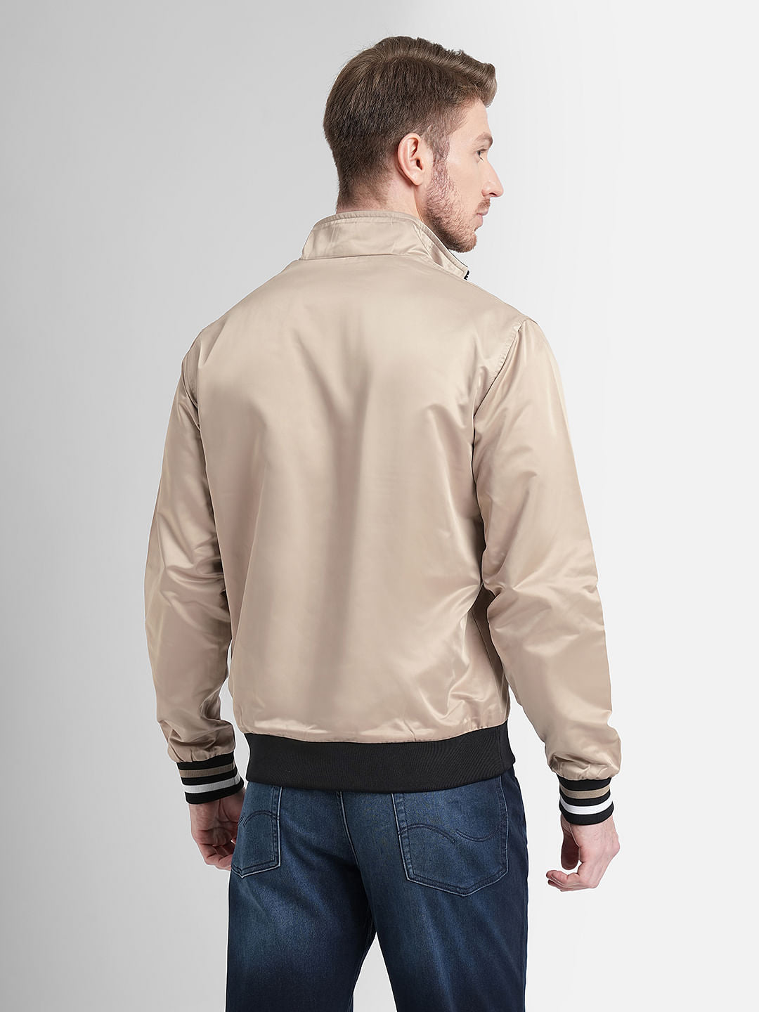 Beige High Neck Casual Jacket