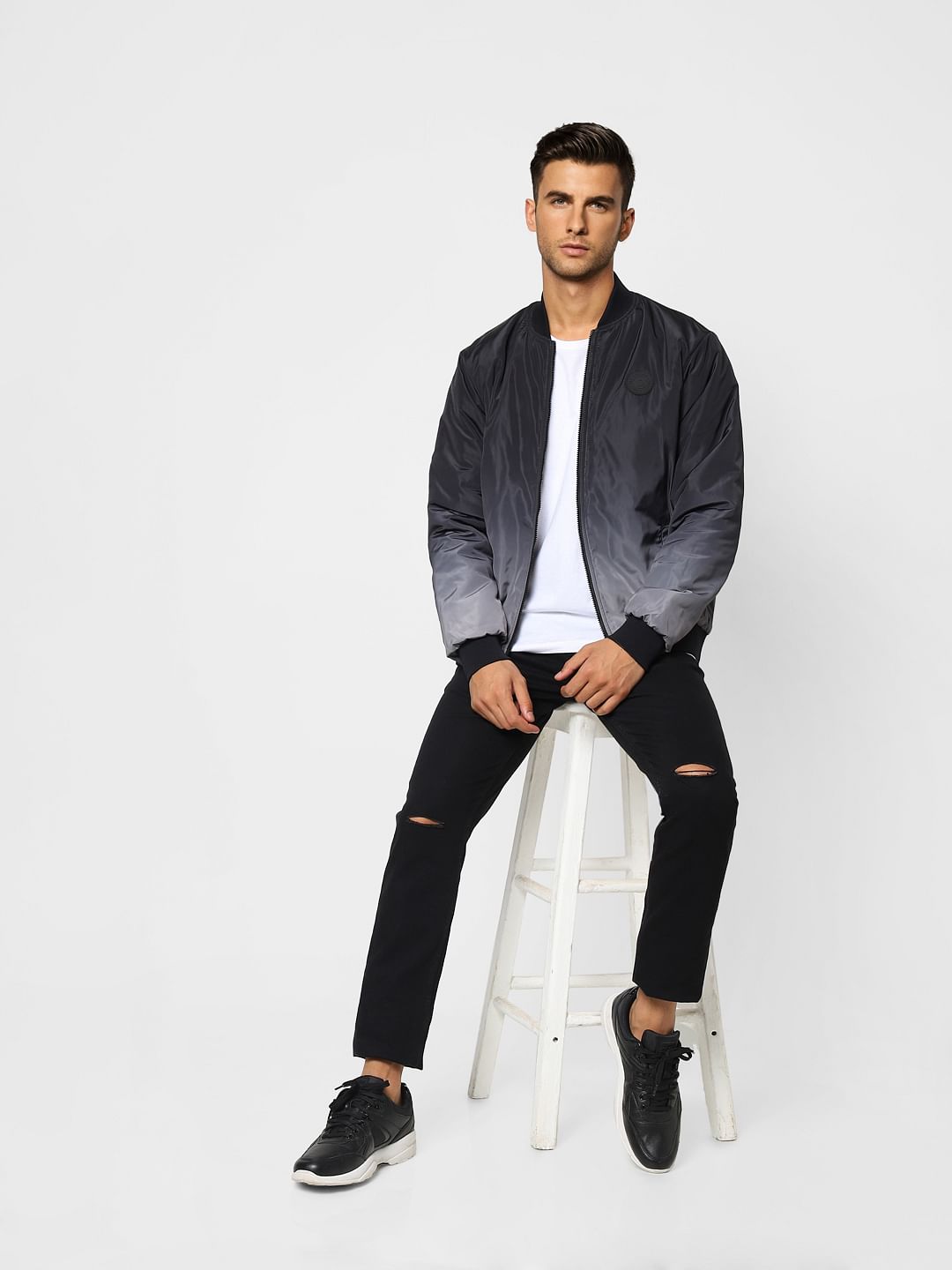Grey Ombre Zip-Up Casual Jacket - S