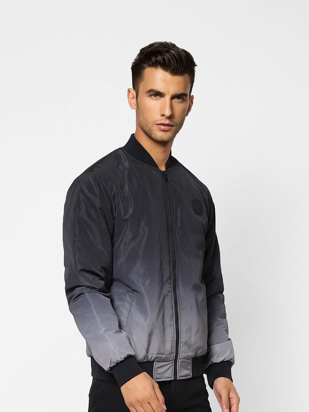 Grey Ombre Zip-Up Casual Jacket