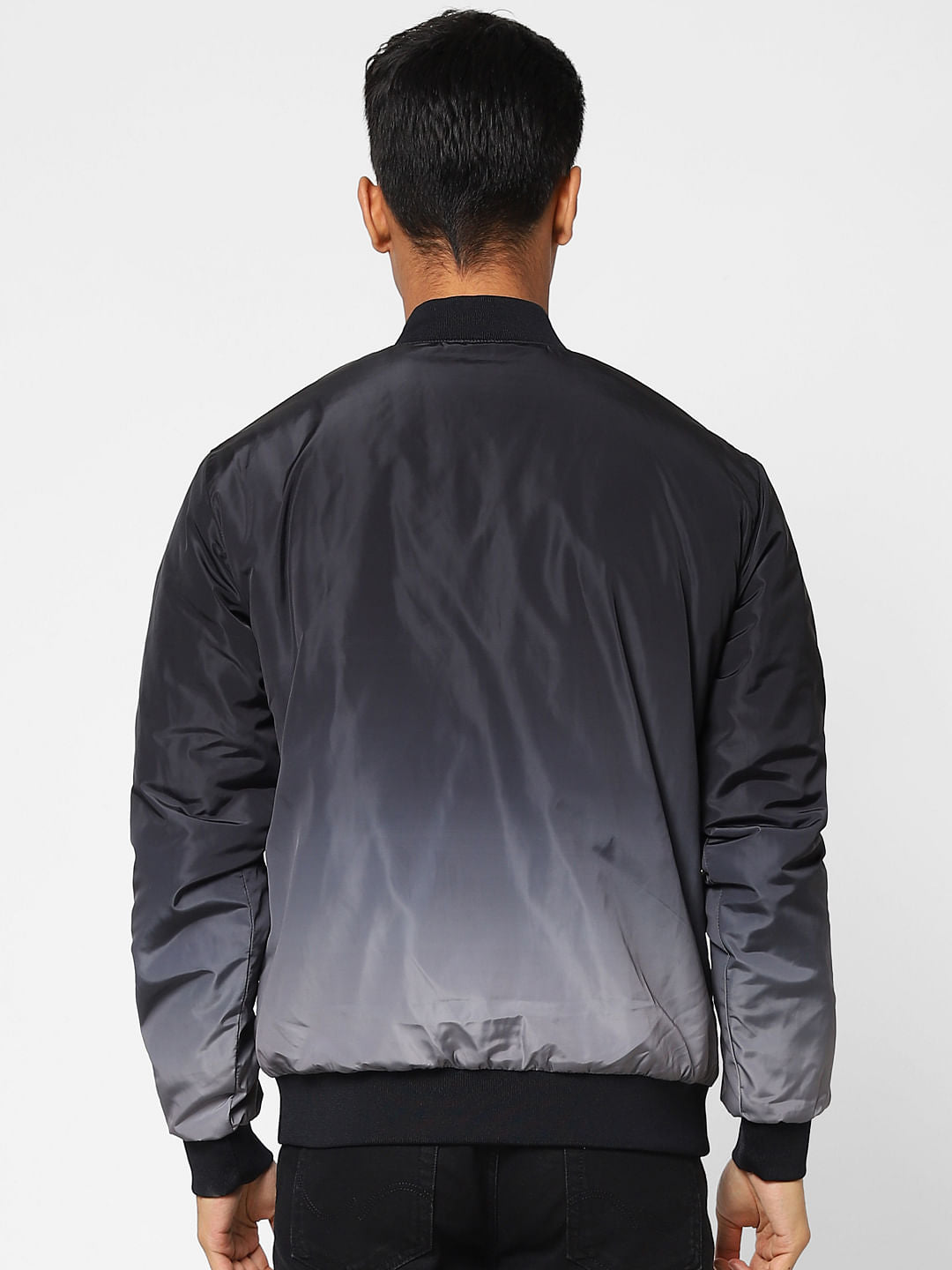 Grey Ombre Zip-Up Casual Jacket