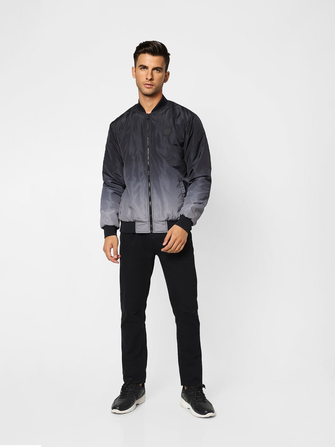 Grey Ombre Zip-Up Casual Jacket