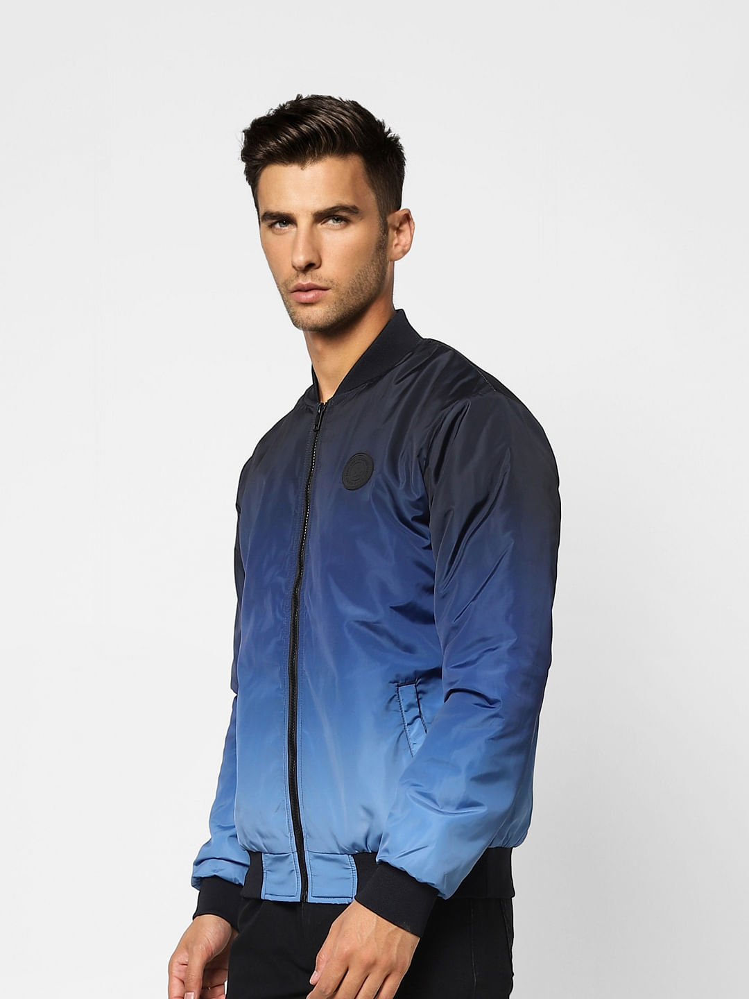 Blue Ombre Zip-Up Casual Jacket