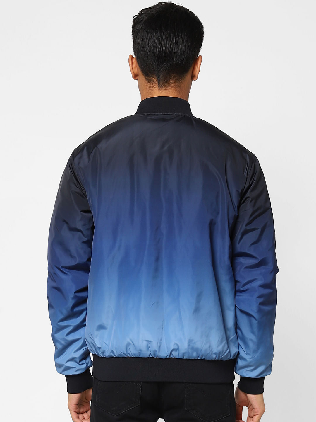 Blue Ombre Zip-Up Casual Jacket