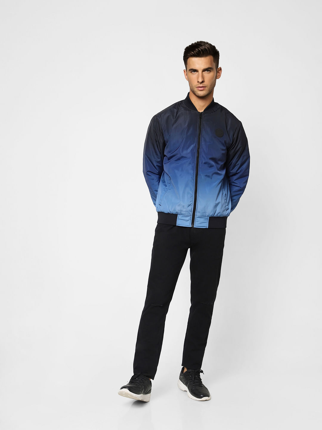 Blue Ombre Zip-Up Casual Jacket