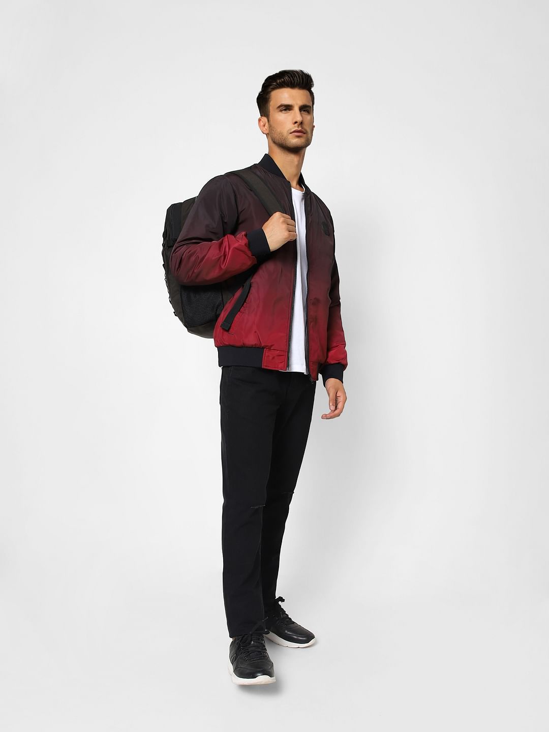 Red Ombre Zip-Up Casual Jacket - S