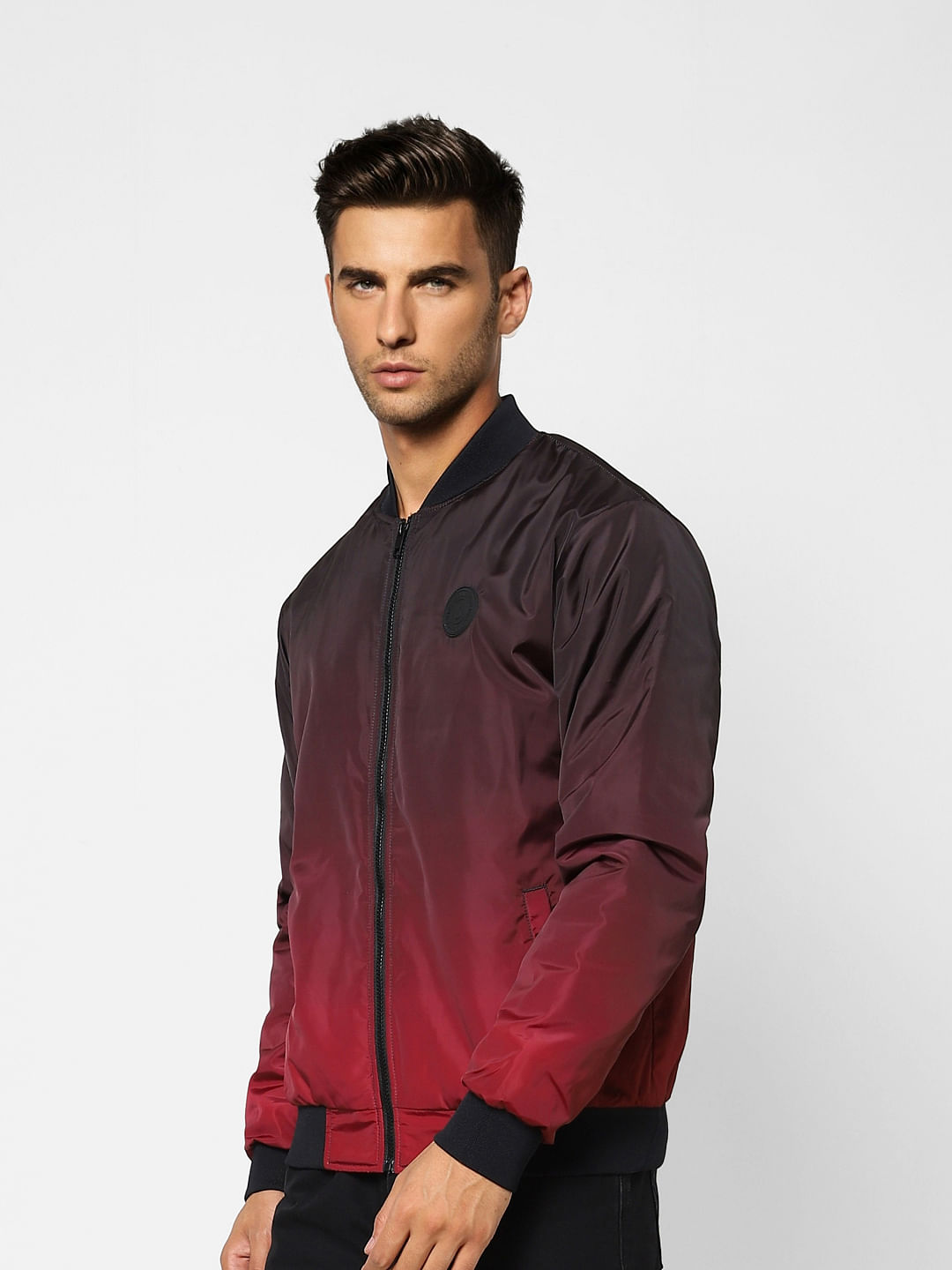 Red Ombre Zip-Up Casual Jacket
