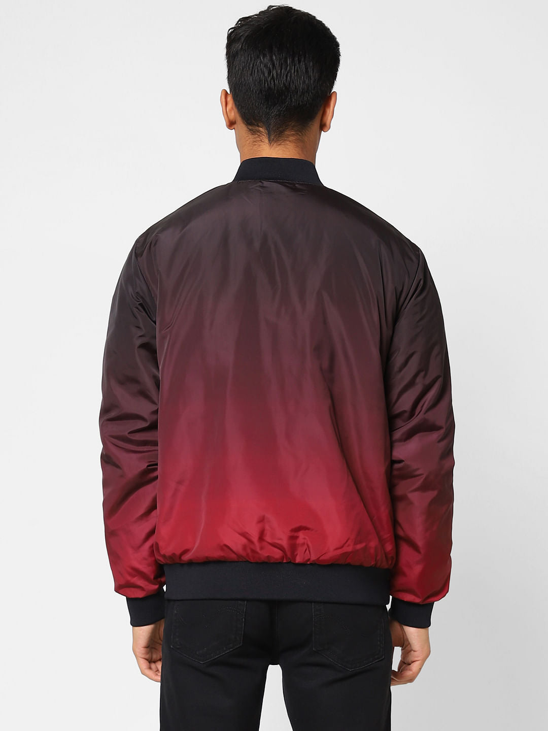 Red Ombre Zip-Up Casual Jacket