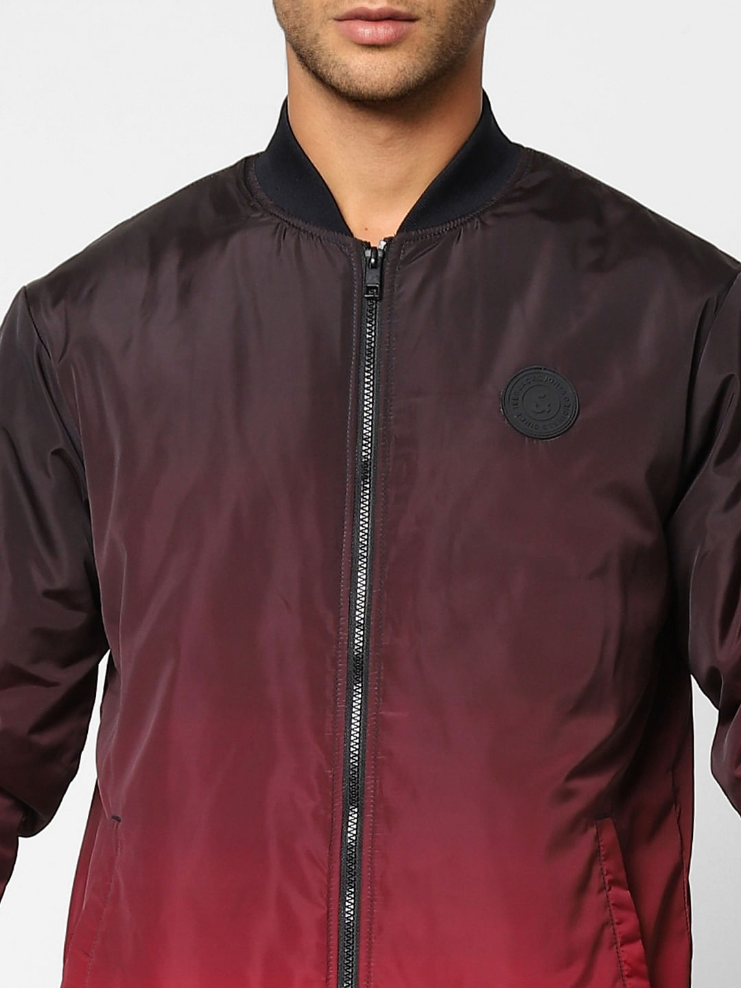 Red Ombre Zip-Up Casual Jacket
