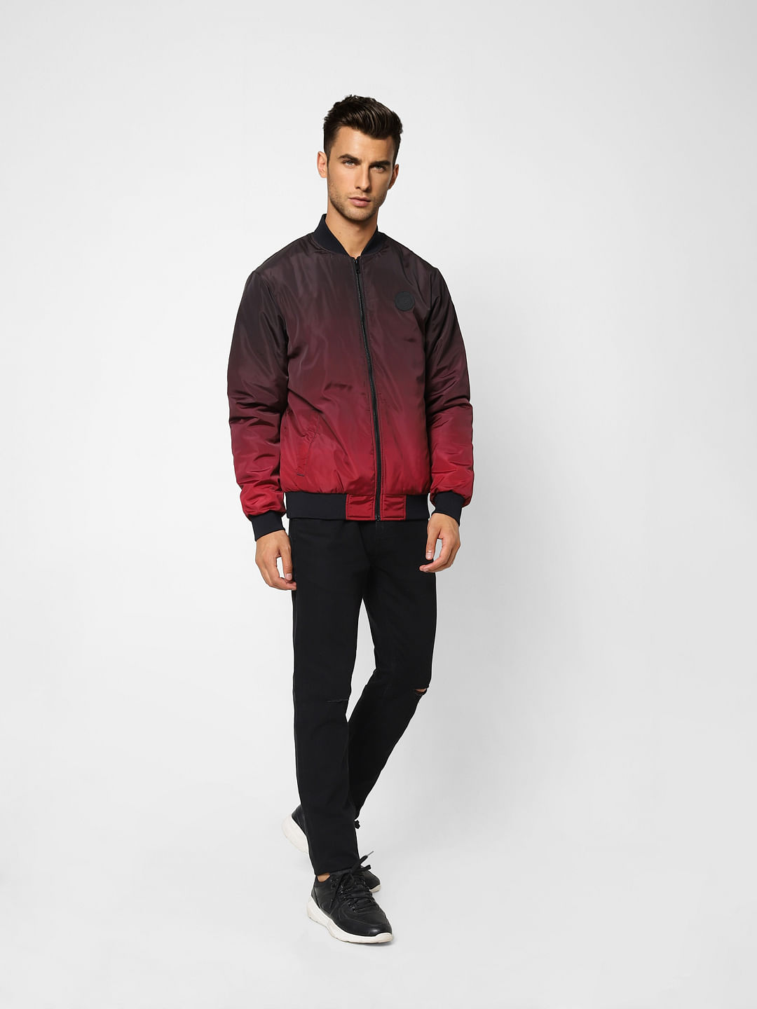 Red Ombre Zip-Up Casual Jacket