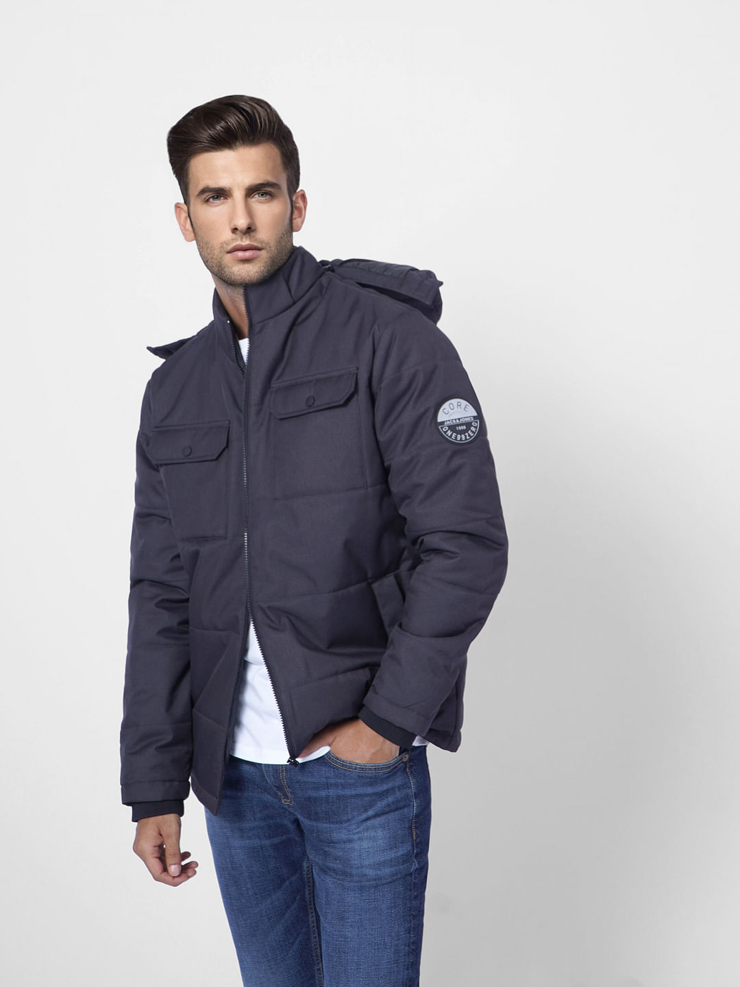 Black High Neck Hooded Puffer Jacket - S