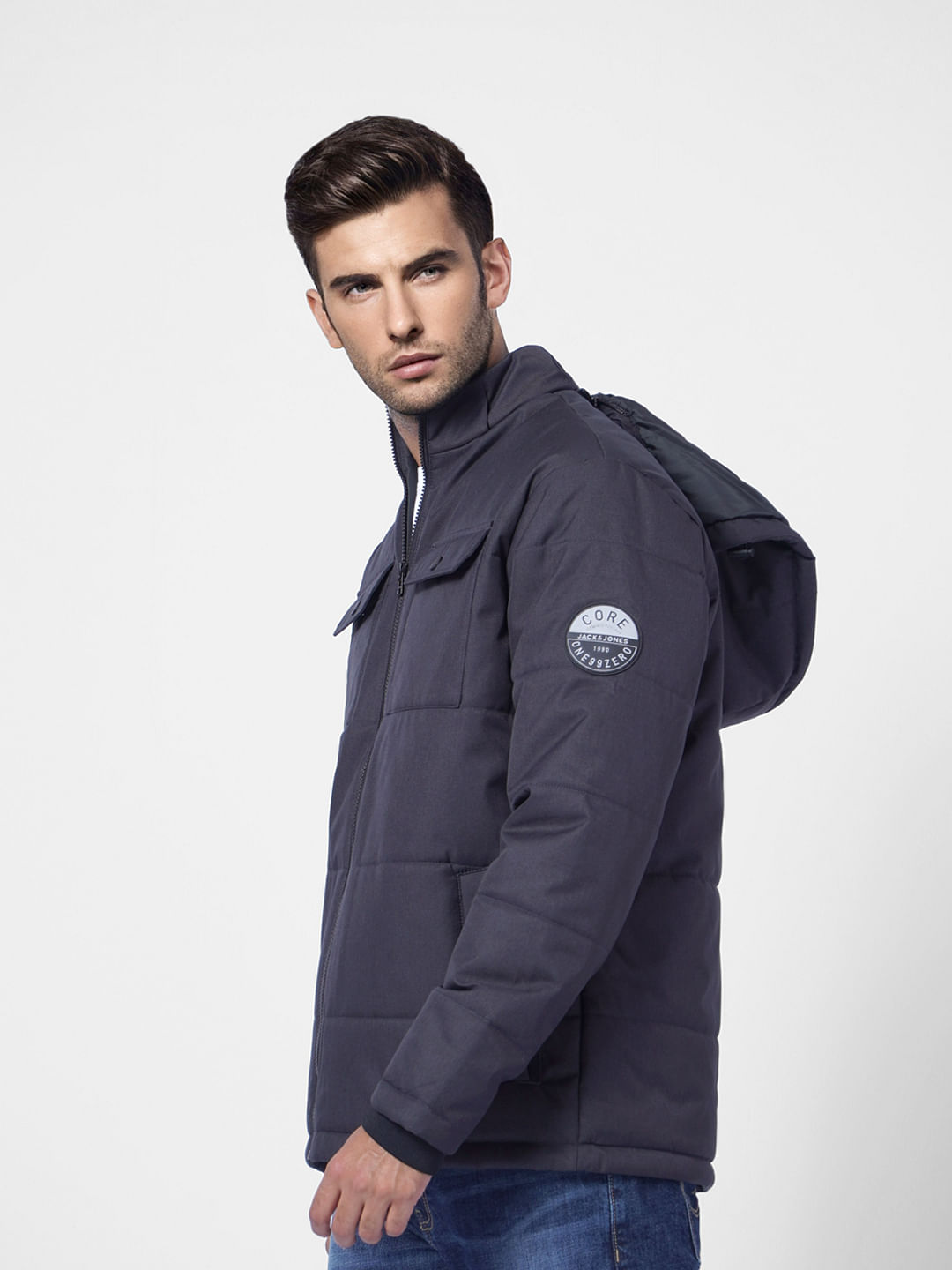 Black High Neck Hooded Puffer Jacket
