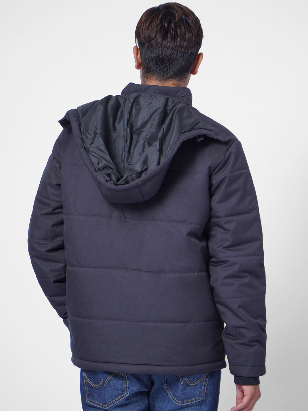 Black High Neck Hooded Puffer Jacket