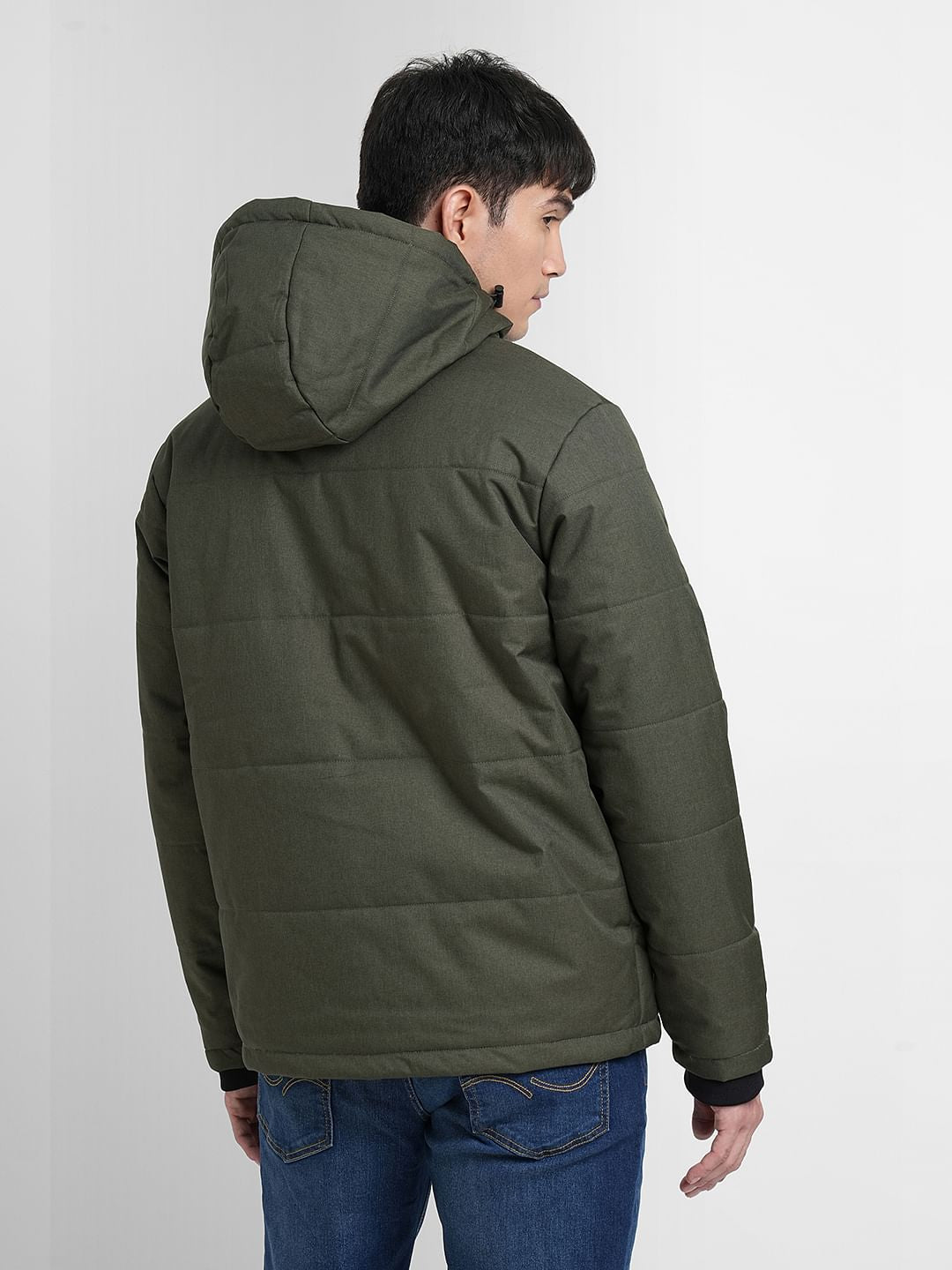 Green High Neck Hooded Puffer Jacket
