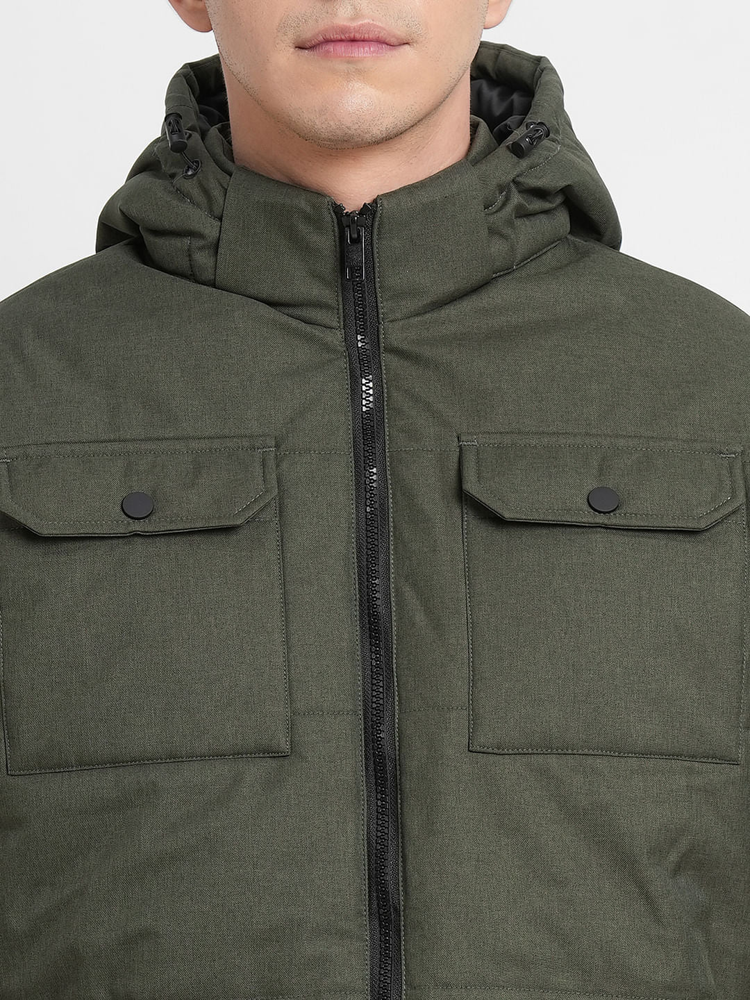 Green High Neck Hooded Puffer Jacket
