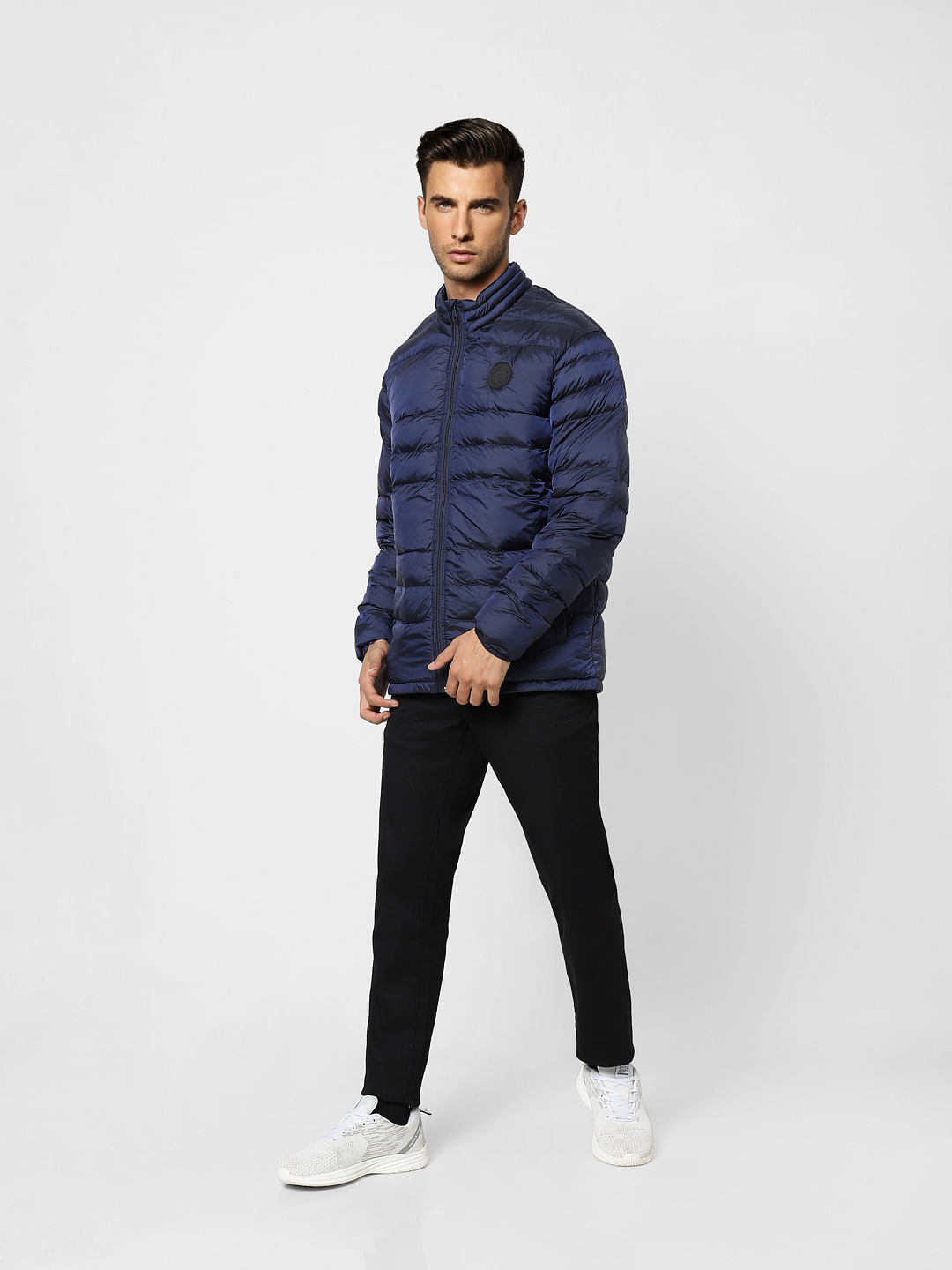 Dark Blue High Neck Puffer Jacket