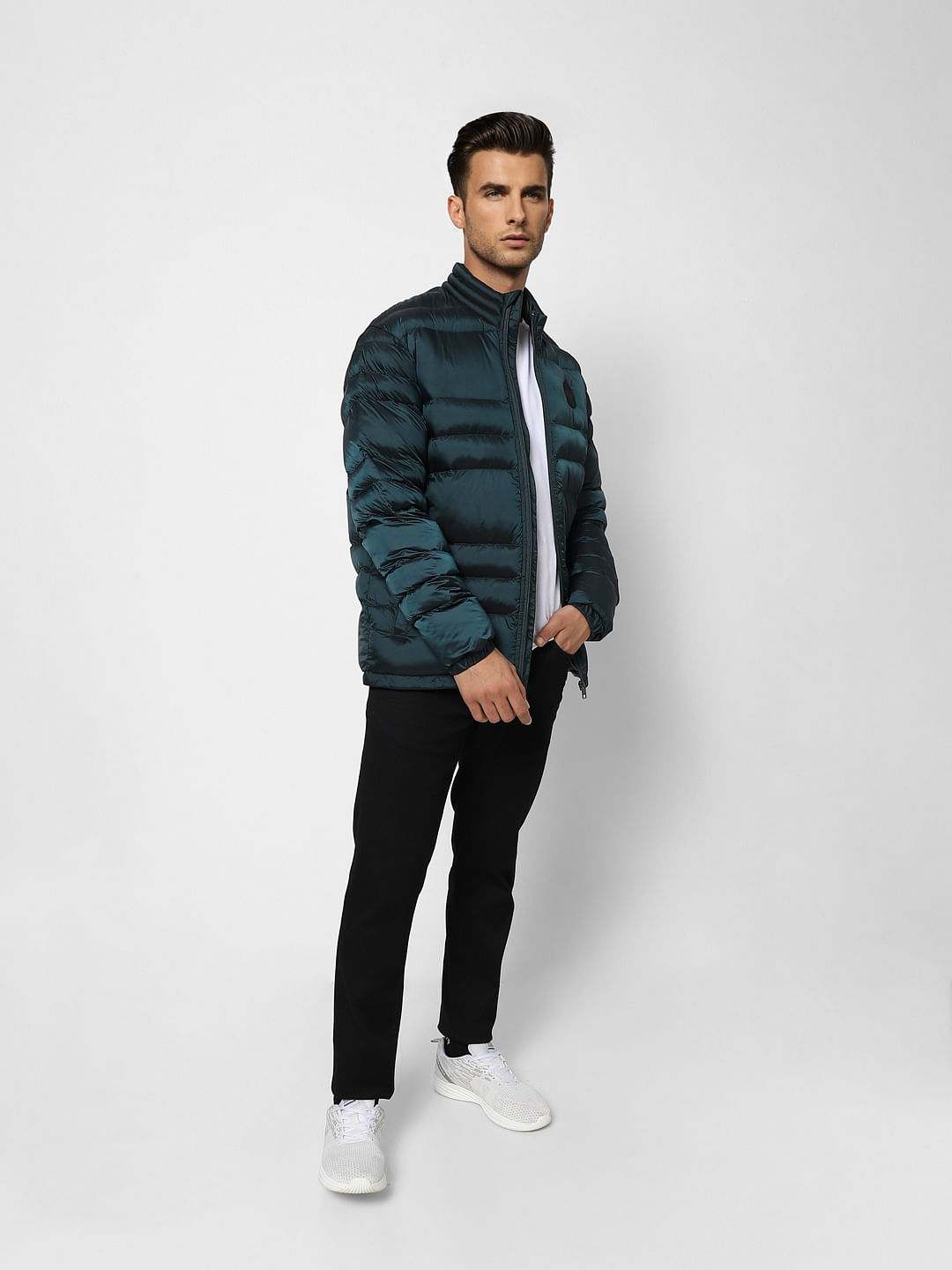 Dark Green High Neck Puffer Jacket - S