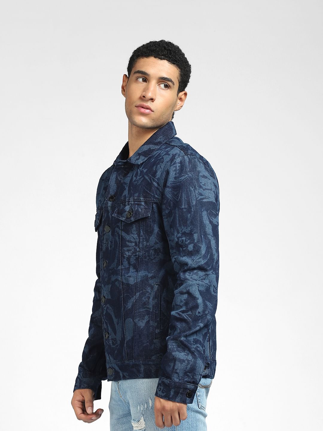Dark Blue Printed Denim Jacket