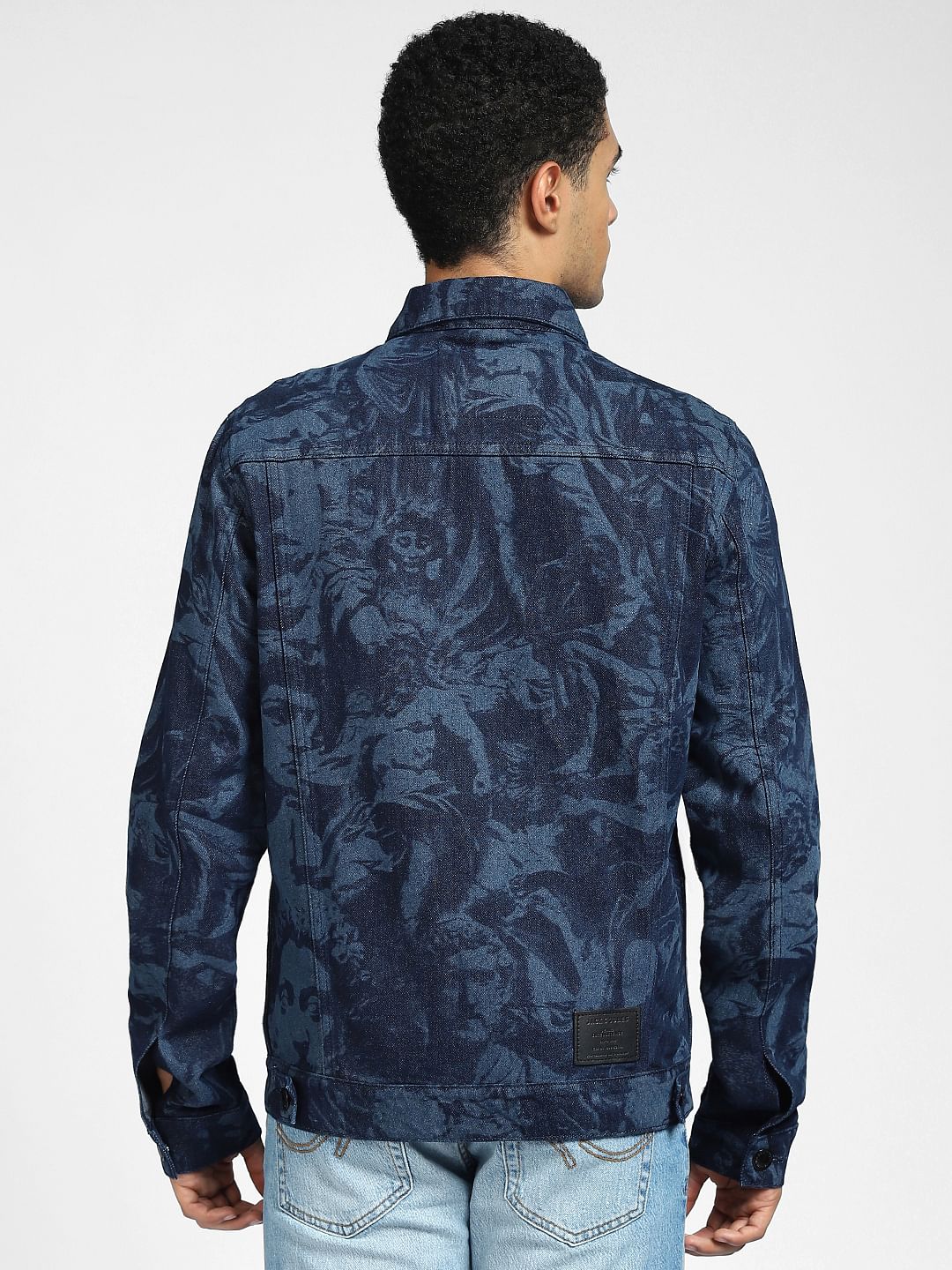 Dark Blue Printed Denim Jacket