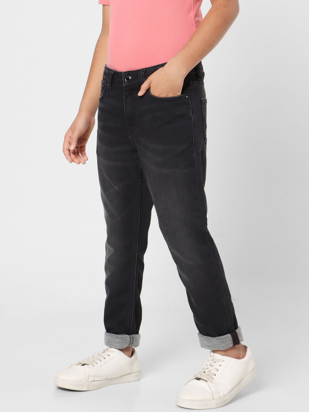 Boys Black Mid Rise Clark Straight Jeans