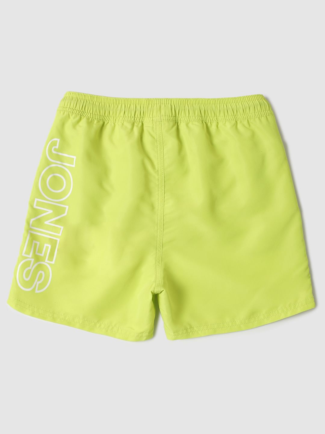 Boys Green Mid Rise Logo Print Swimshorts