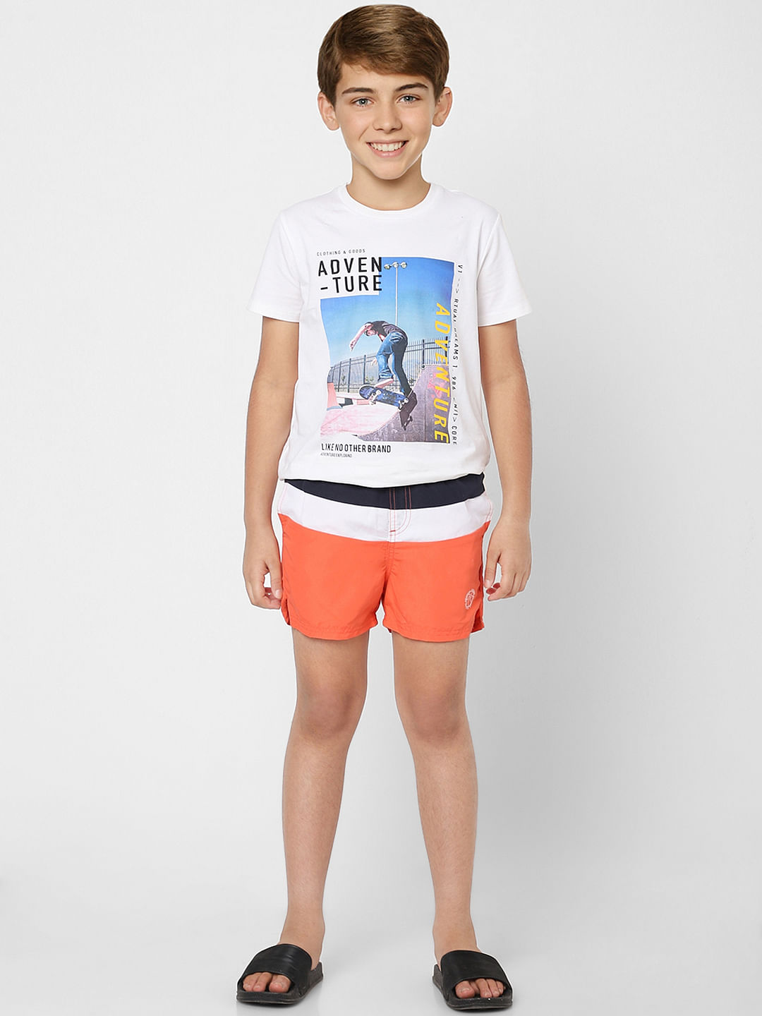 Boys Coral Mid Rise Colourblocked Swimshorts