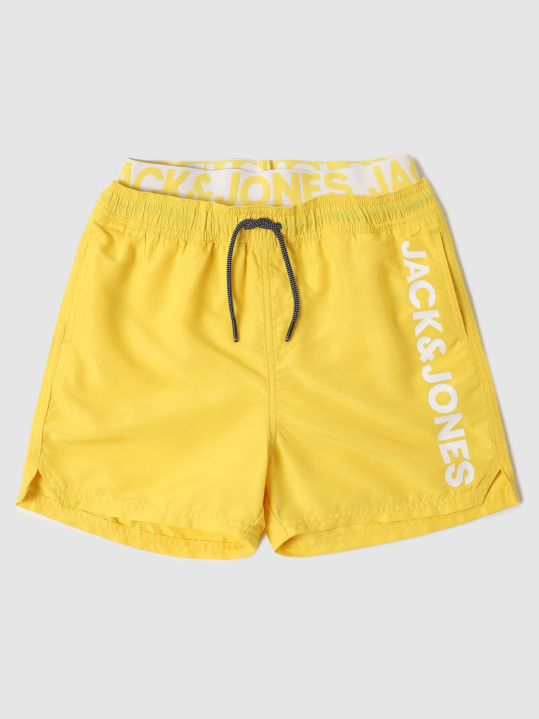 Boys Yellow Mid Rise Logo Print Swimshorts - 128/8Y