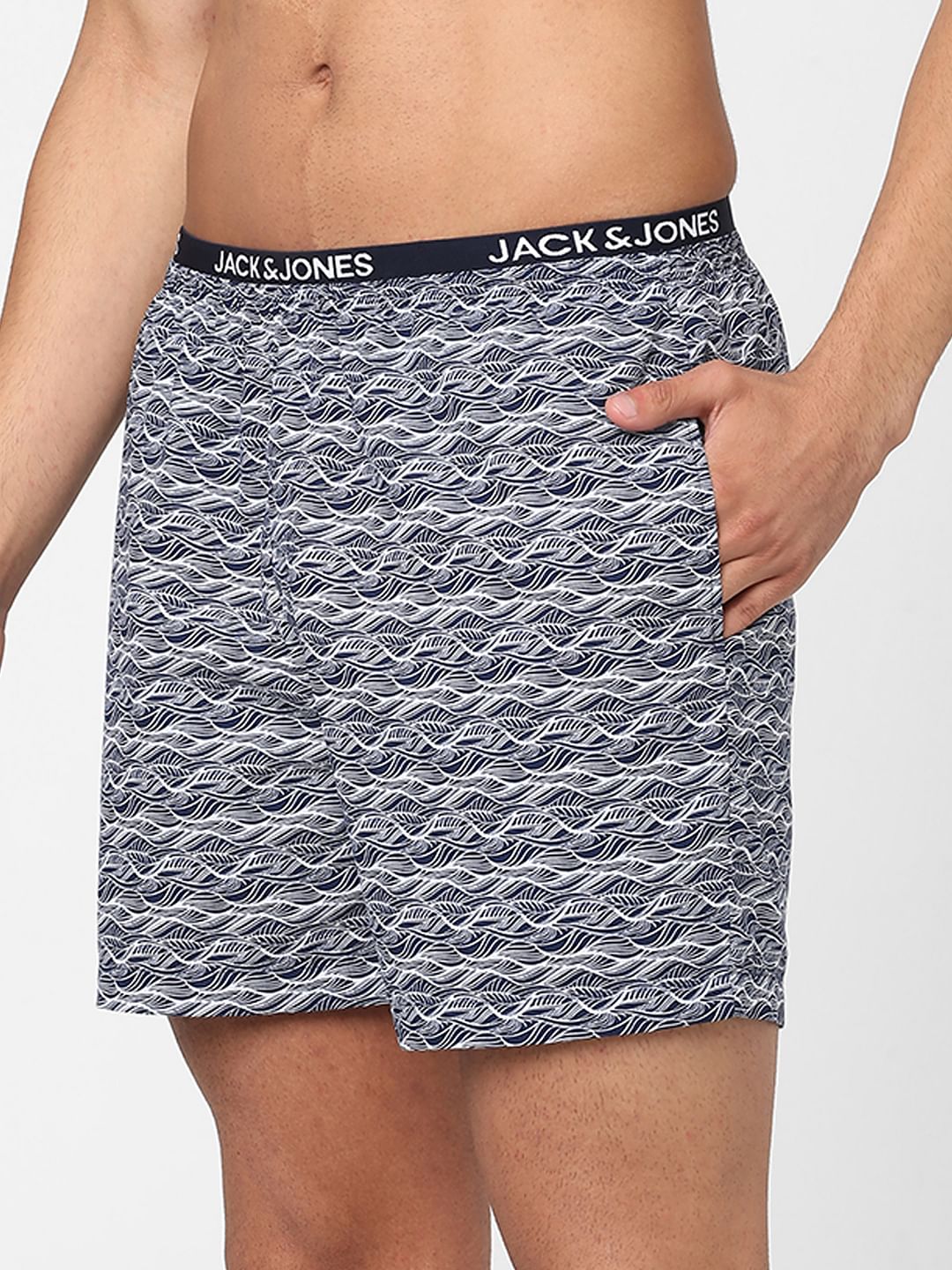 Dark Blue Wave Print Boxers