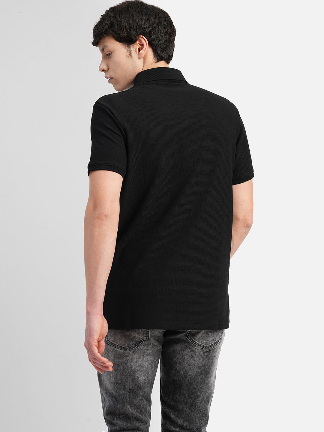 Black Logo Print Polo Neck T-shirt