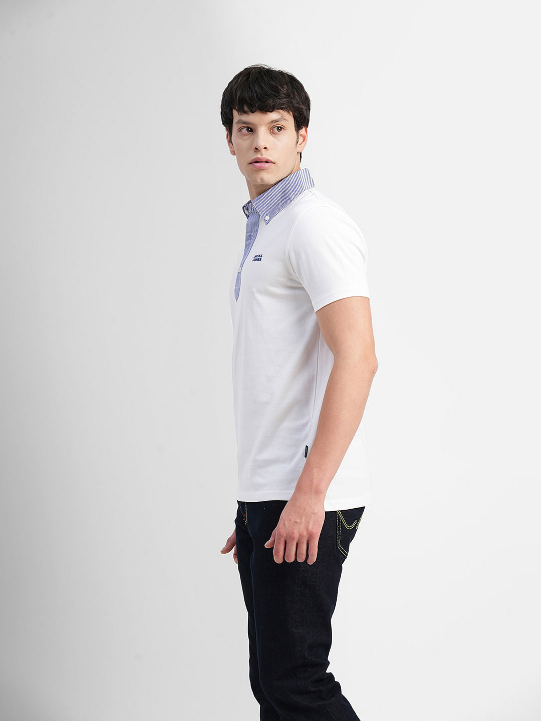 White Striped Collar Polo T-shirt