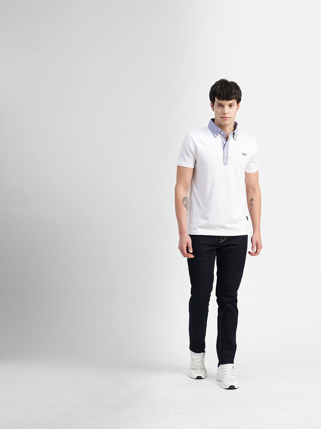 White Striped Collar Polo T-shirt