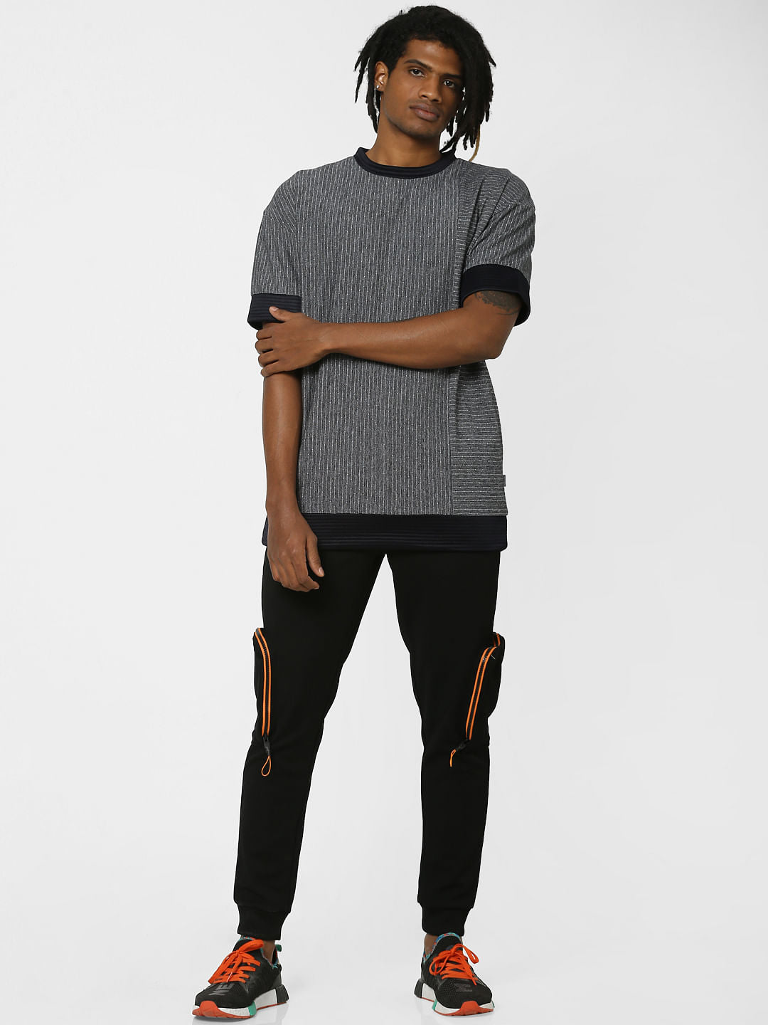 Dark Grey All Over Print Crew Neck T-shirt