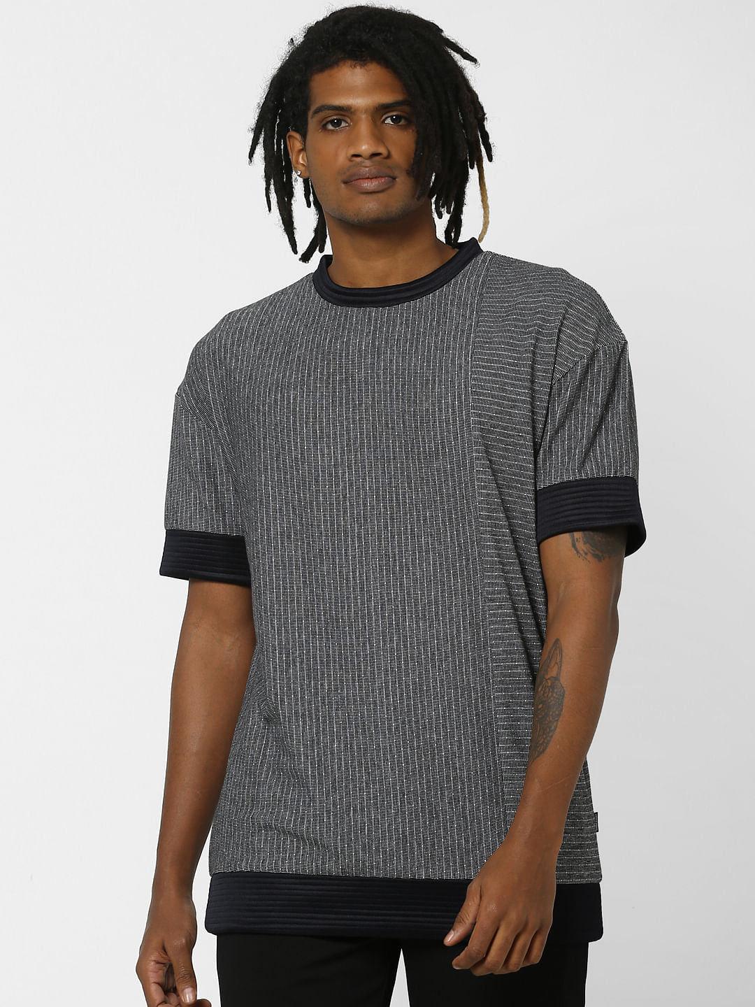 Dark Grey All Over Print Crew Neck T-shirt