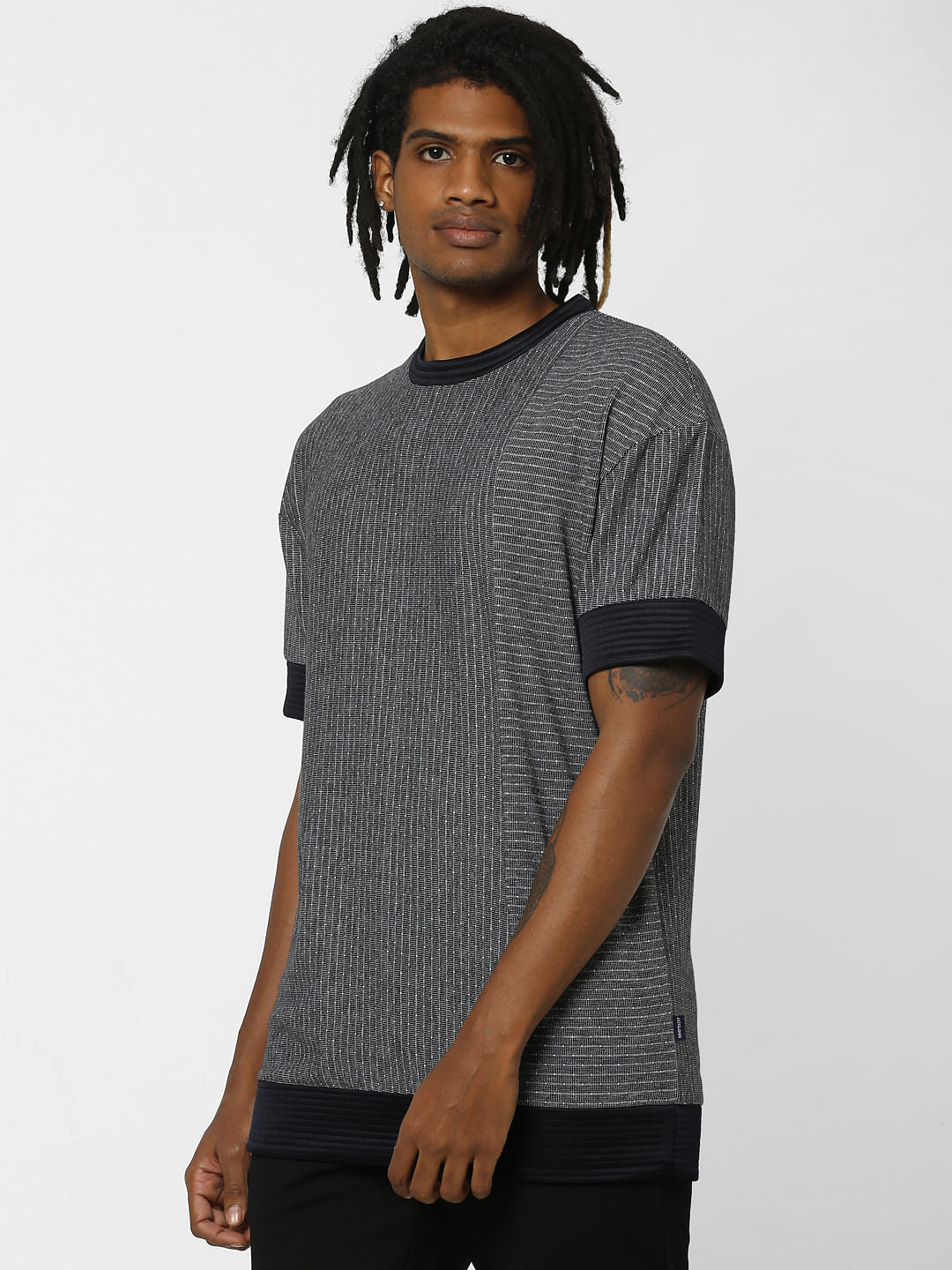 Dark Grey All Over Print Crew Neck T-shirt