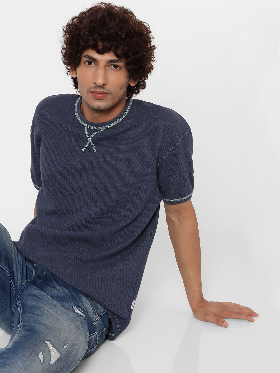 Blue Tipping Crew Neck T-shirt - S