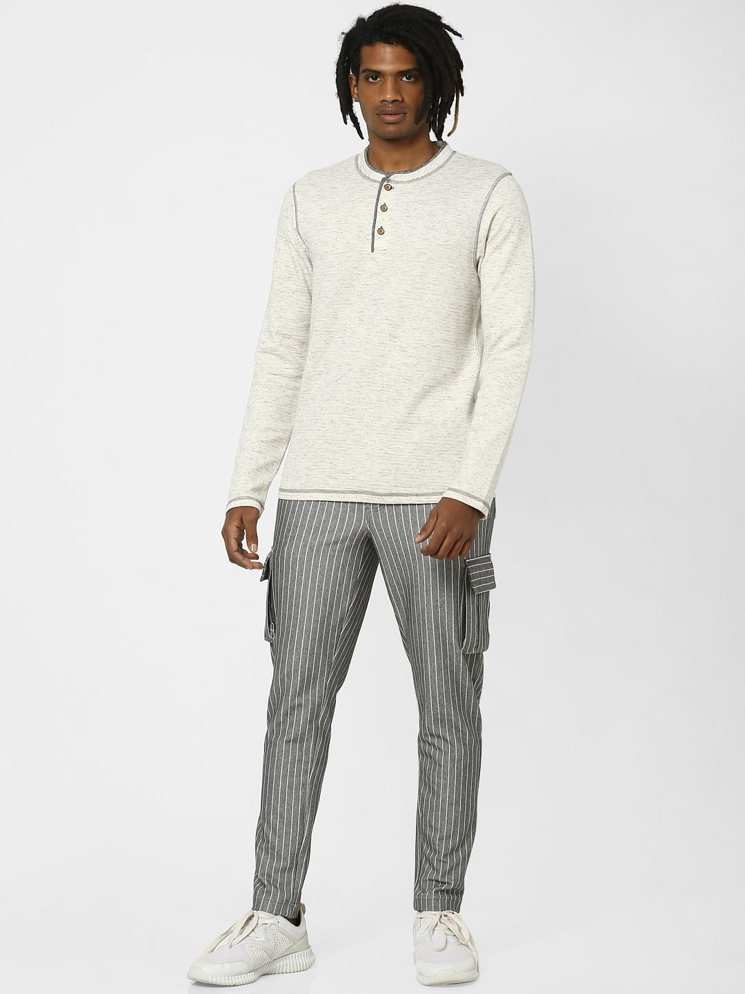 Grey Striped Regular Fit Pants - S