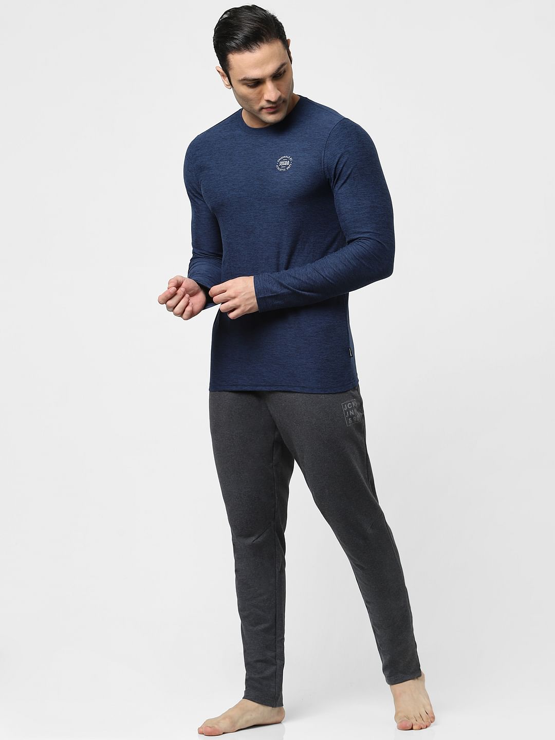 Blue Full Sleeves Crew Neck T-shirt