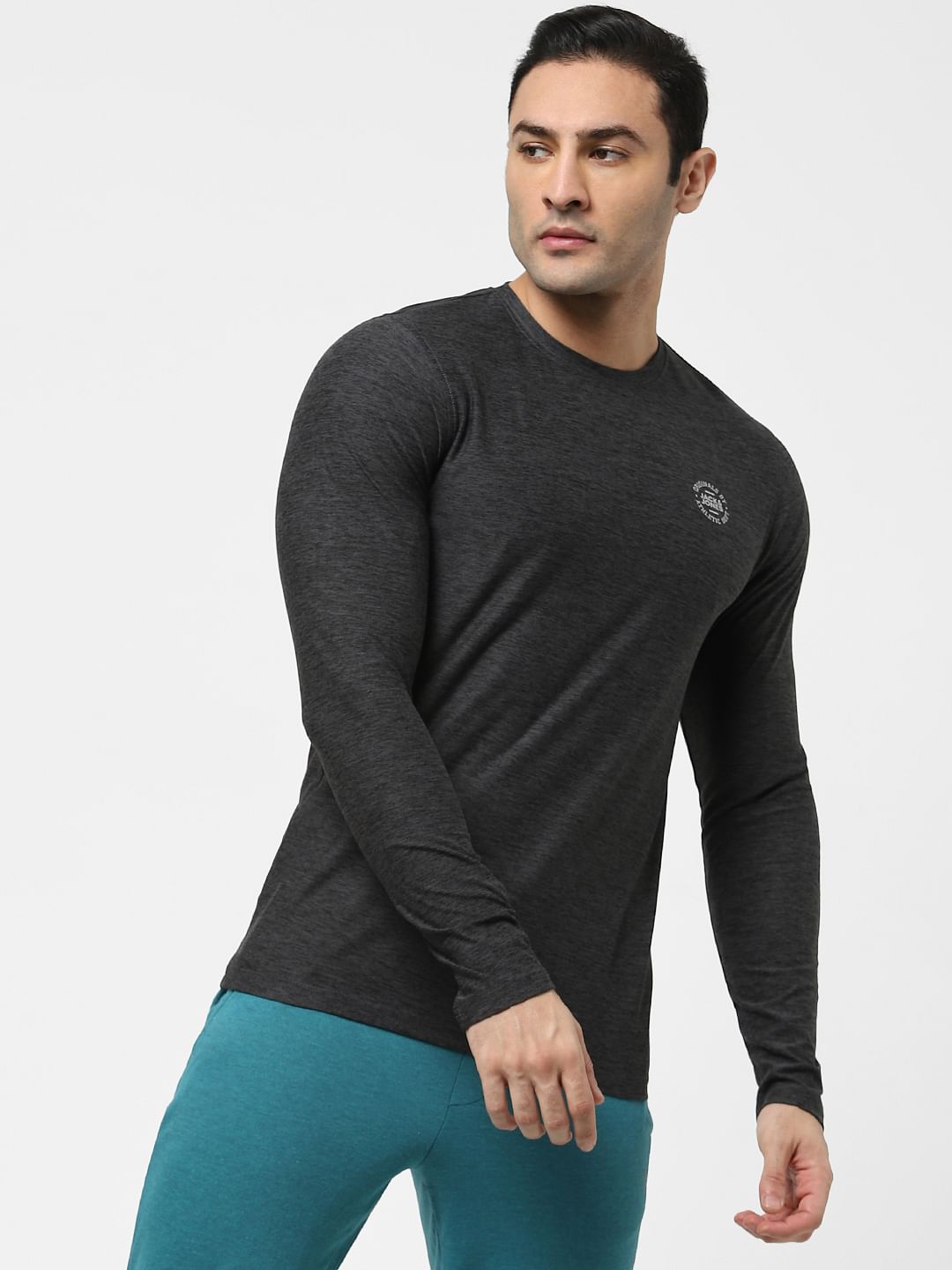 Grey Full Sleeves Crew Neck T-shirt