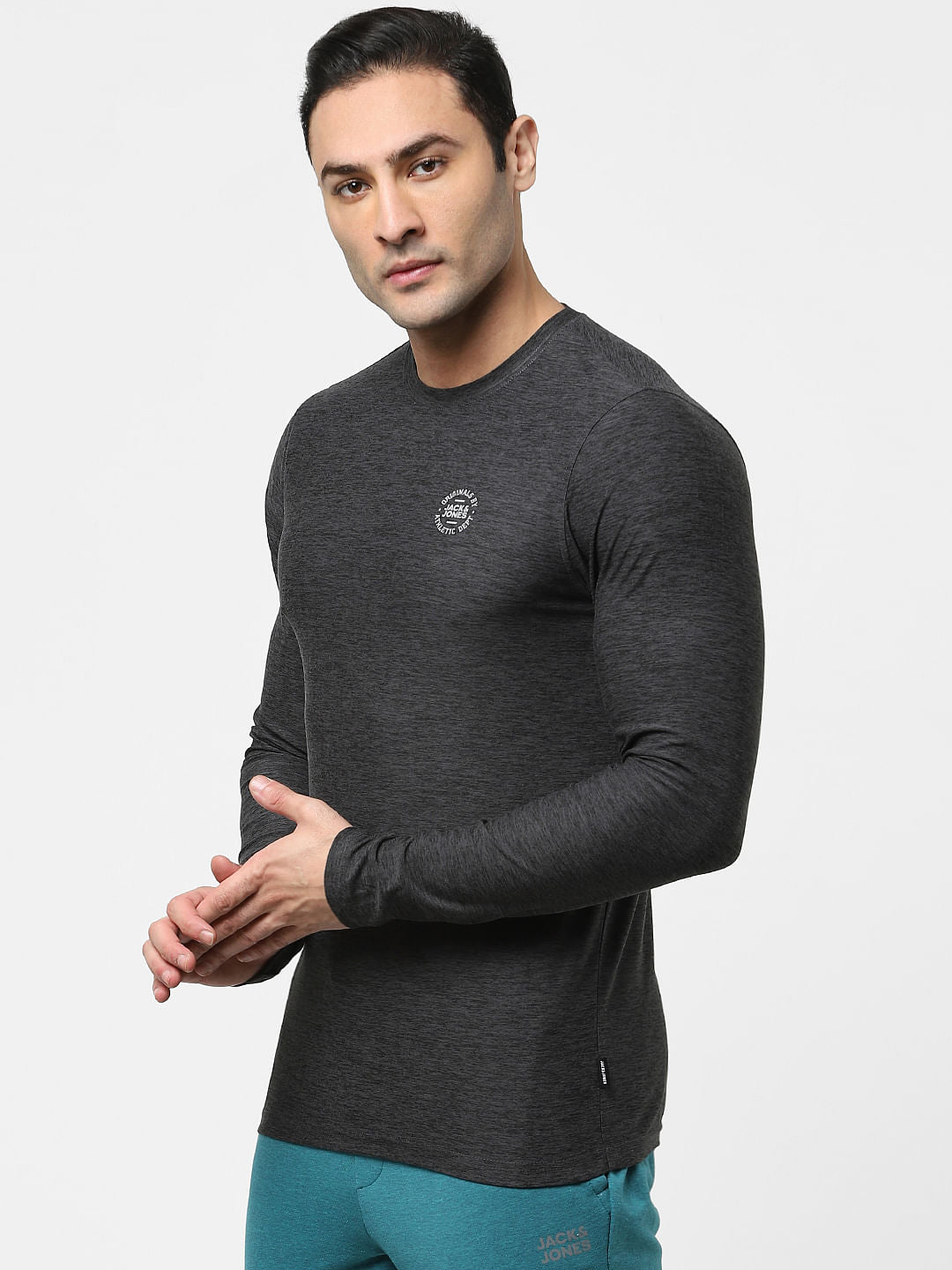 Grey Full Sleeves Crew Neck T-shirt