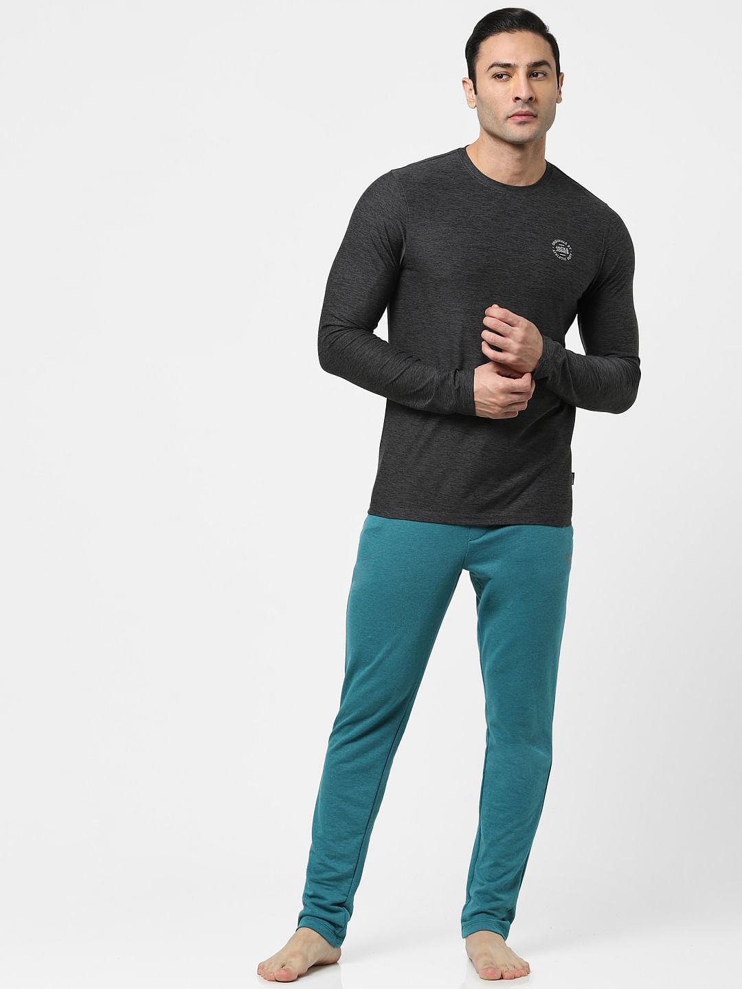 Grey Full Sleeves Crew Neck T-shirt