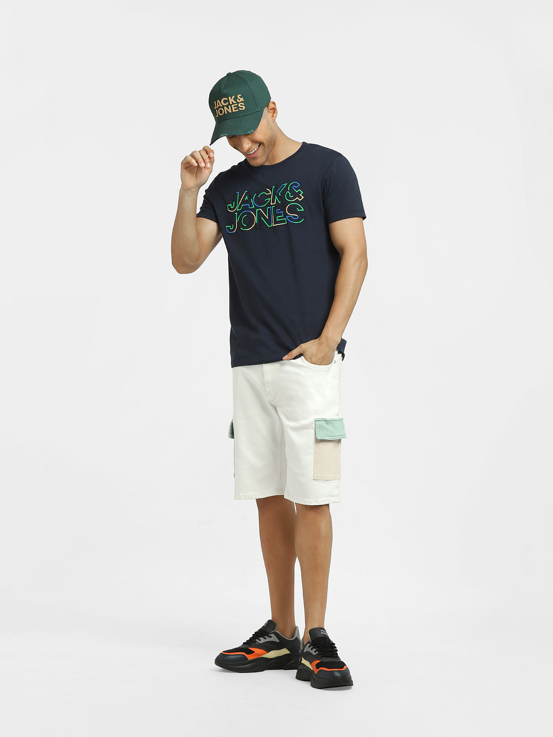 White Low Rise Colourblocked Denim Shorts