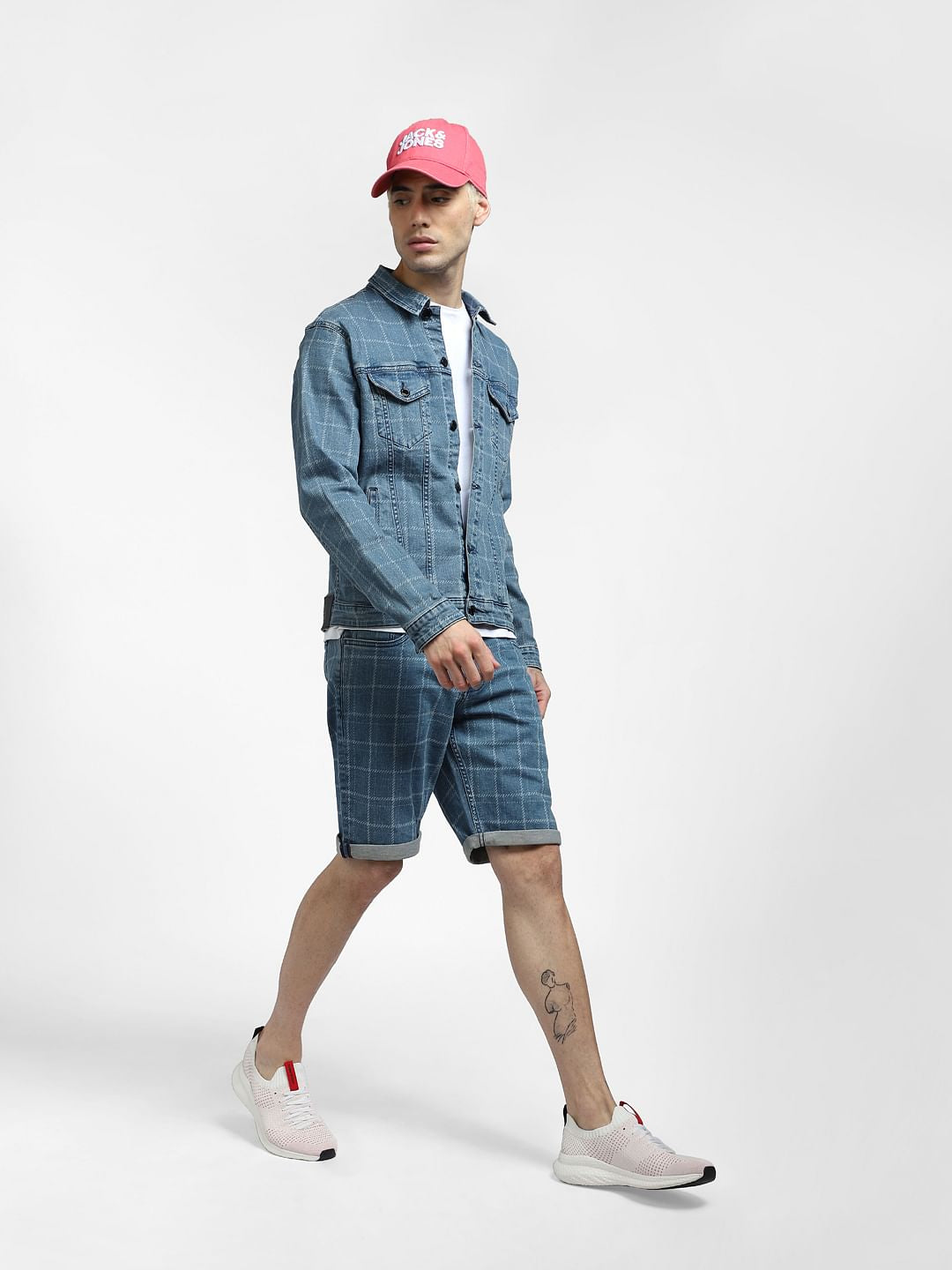 Blue Checks Co-ord Denim Shorts - S