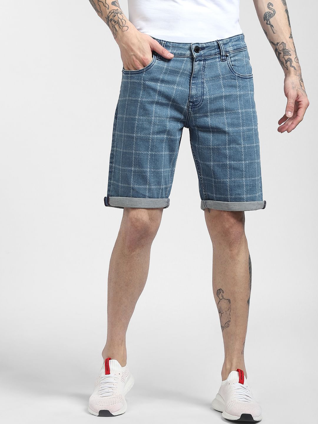 Blue Checks Co-ord Denim Shorts