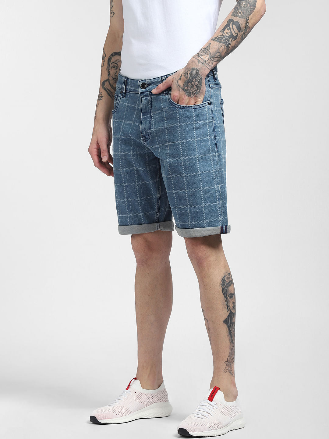 Blue Checks Co-ord Denim Shorts