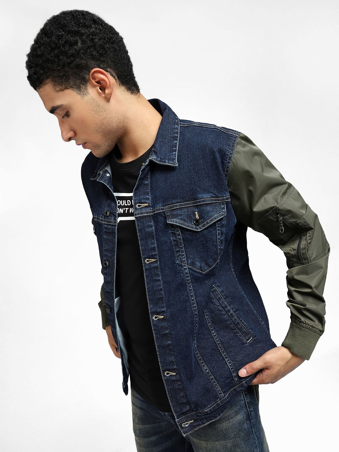 Blue Denim Colourblocked Sleeve Jacket - S
