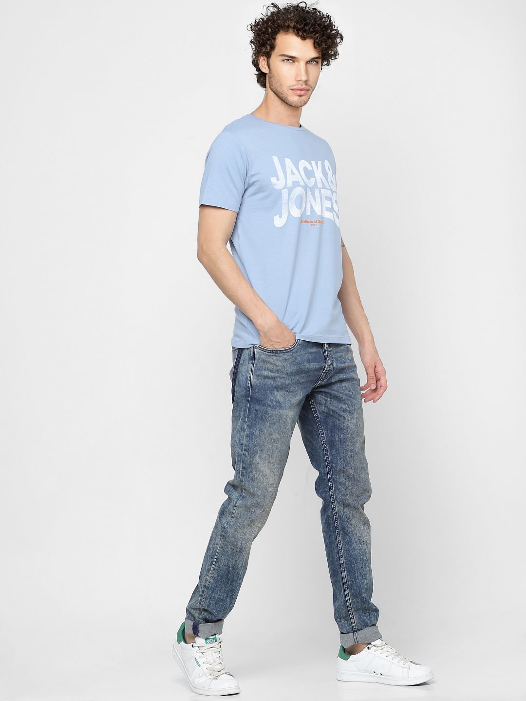Blue Logo Print Crew Neck T-shirt - S