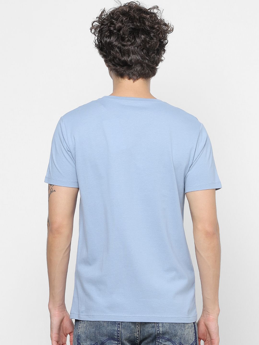 Blue Logo Print Crew Neck T-shirt